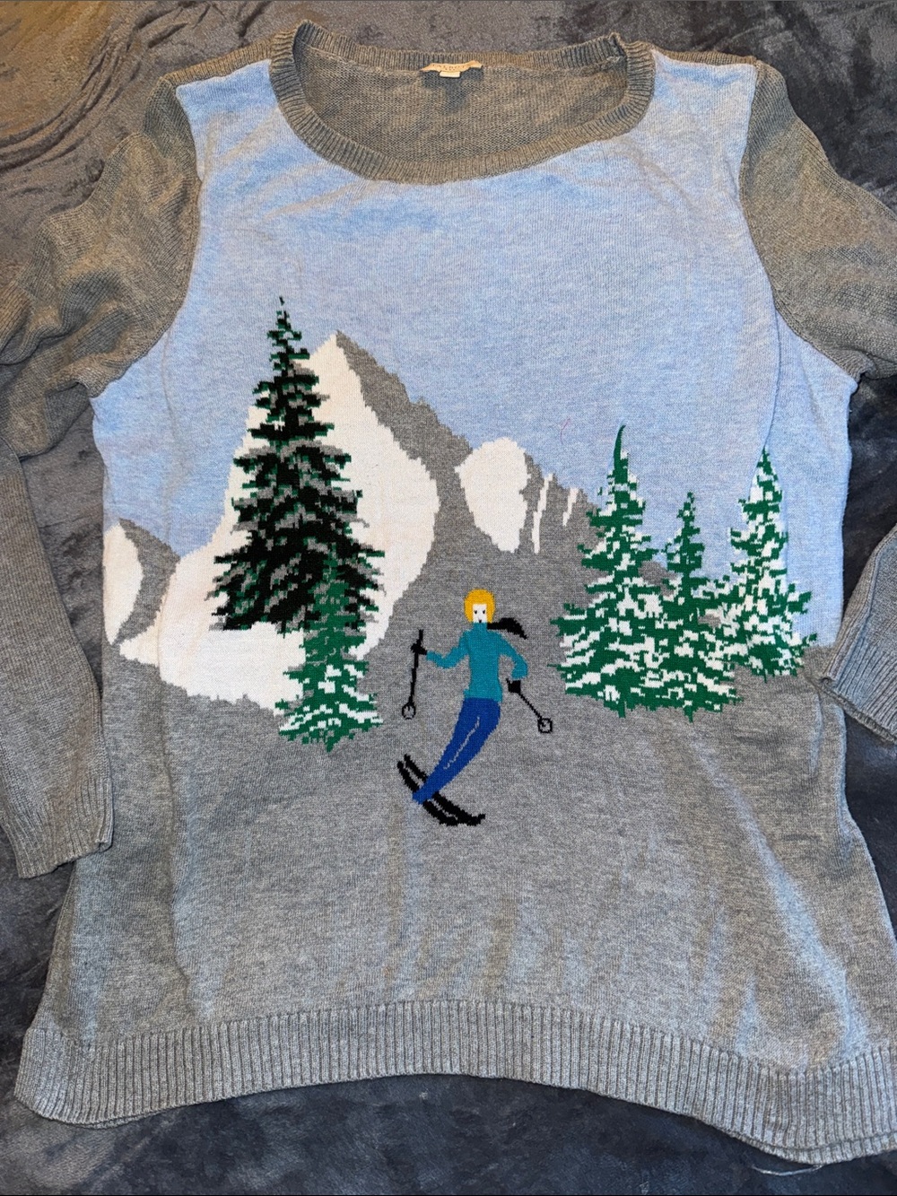 Talbots Gray Ski Scene Sweater
